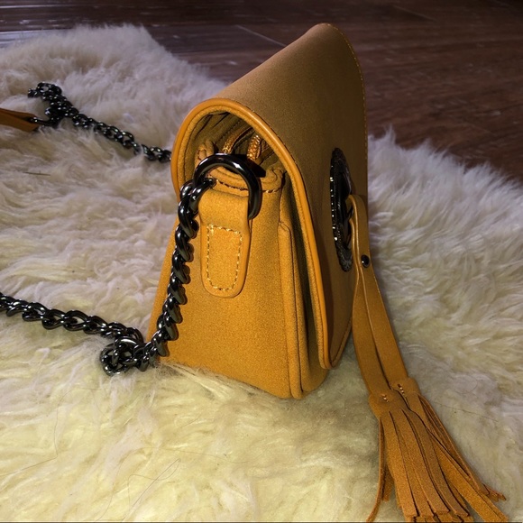 Shoulder Bag Purse Handbag by Zebra Mustard Faux Leather long Strap - Picture 10 of 11